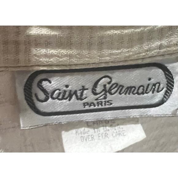 Saint Germain Paris Vintage Womens Sz L Button Up Top Beige Cream Check Pockets - Picture 8 of 9
